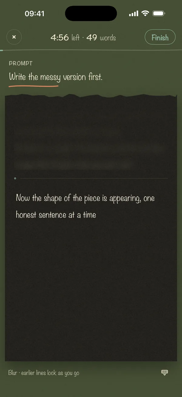 Writing screen in Blur mode, earlier lines blurred and the current line sharp